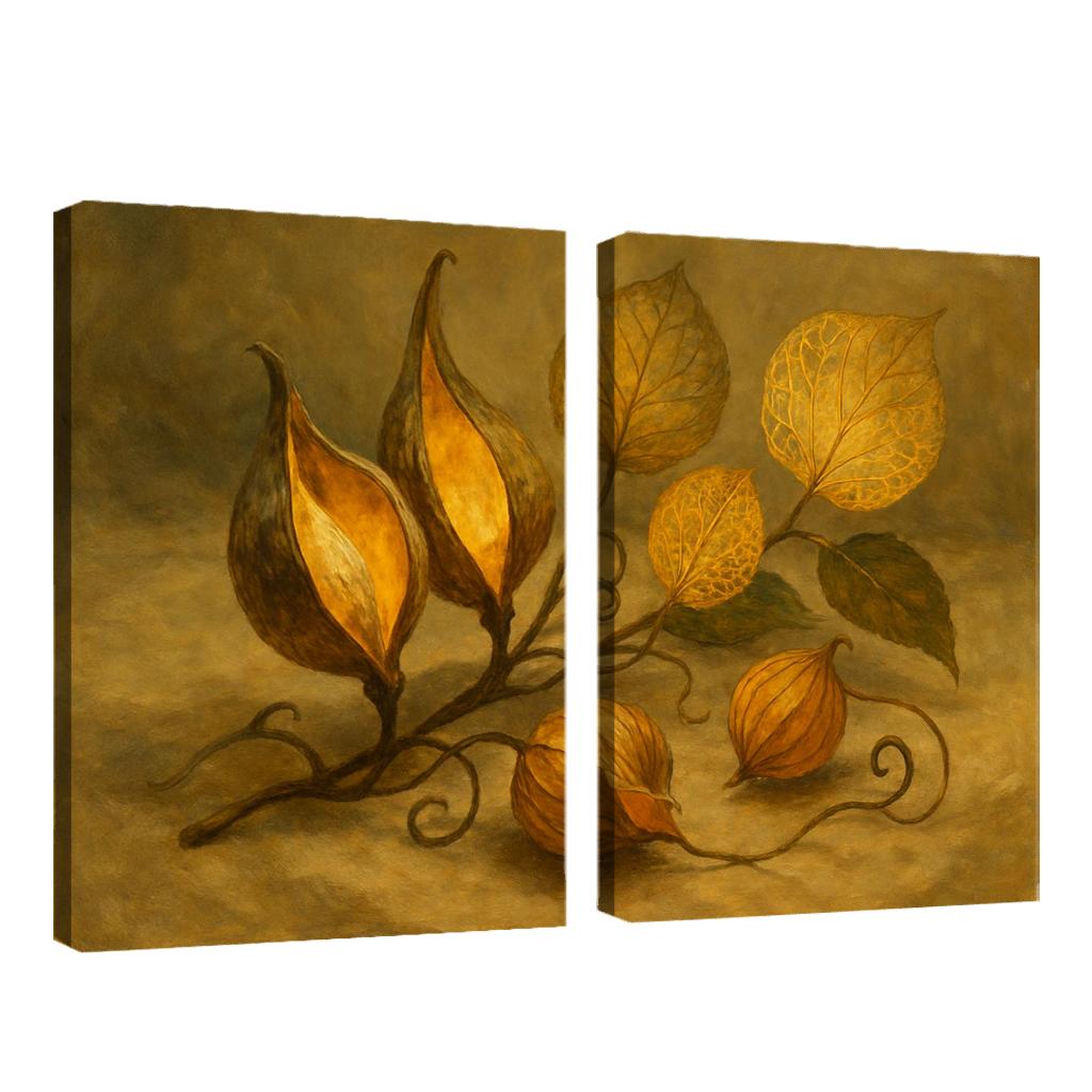 Amber Seedpod Lanterns With Autumn Botanicals canvas paintings frame