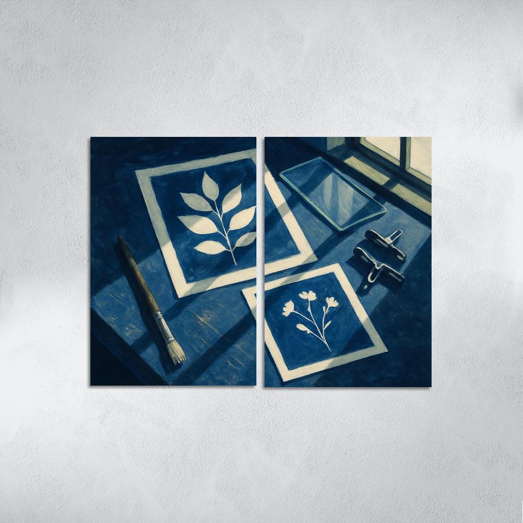 Botanical Cyanotype Printmaking With Foraged Shapes multi-panel paintings
