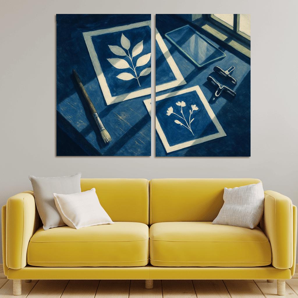 Botanical Cyanotype Printmaking With Foraged Shapes multi-panel paintings