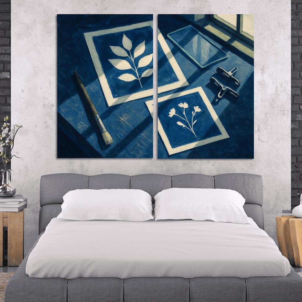 Botanical Cyanotype Printmaking With Foraged Shapes multi-panel paintings