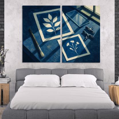 Botanical Cyanotype Printmaking With Foraged Shapes multi-panel paintings