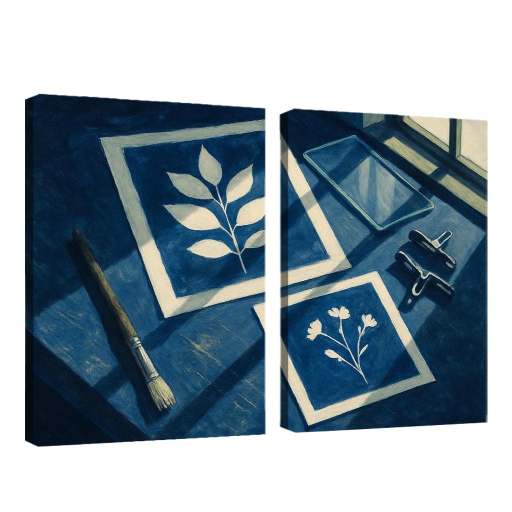 Botanical Cyanotype Printmaking With Foraged Shapes multi-panel paintings