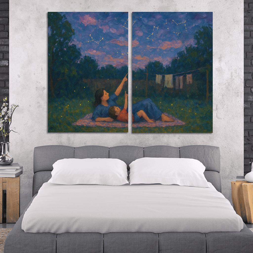 The Patchwork Sky A Mothers Comfort Sewn Into Memory premium artwork frames