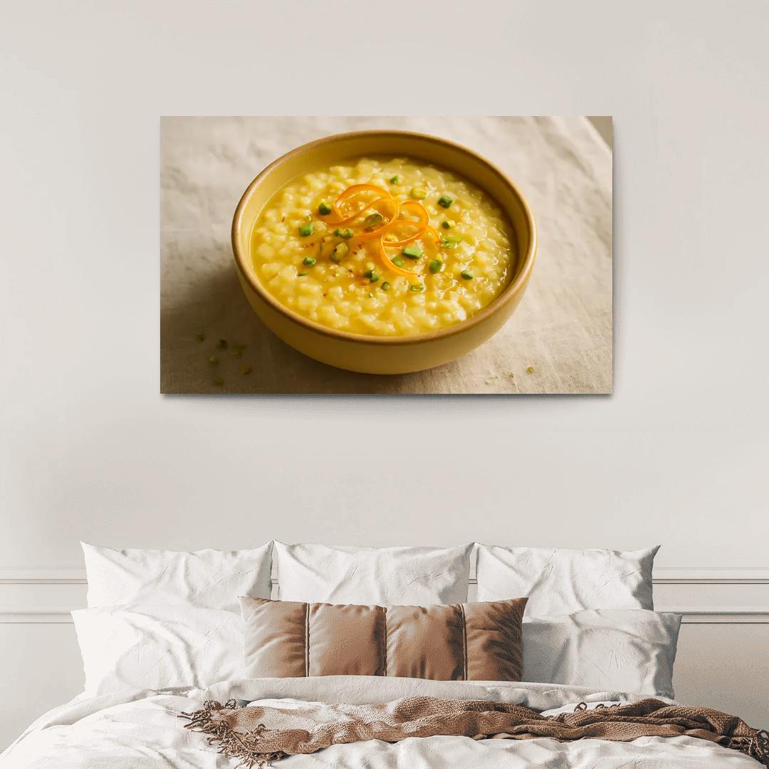 Saffron Orange Rice Pudding With Pistachio Dust canvas paintings frame