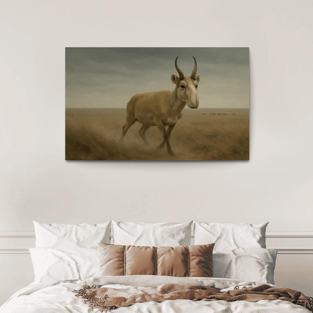 Saiga Antelope Crossing The Windy Eurasian Steppe framed paintings