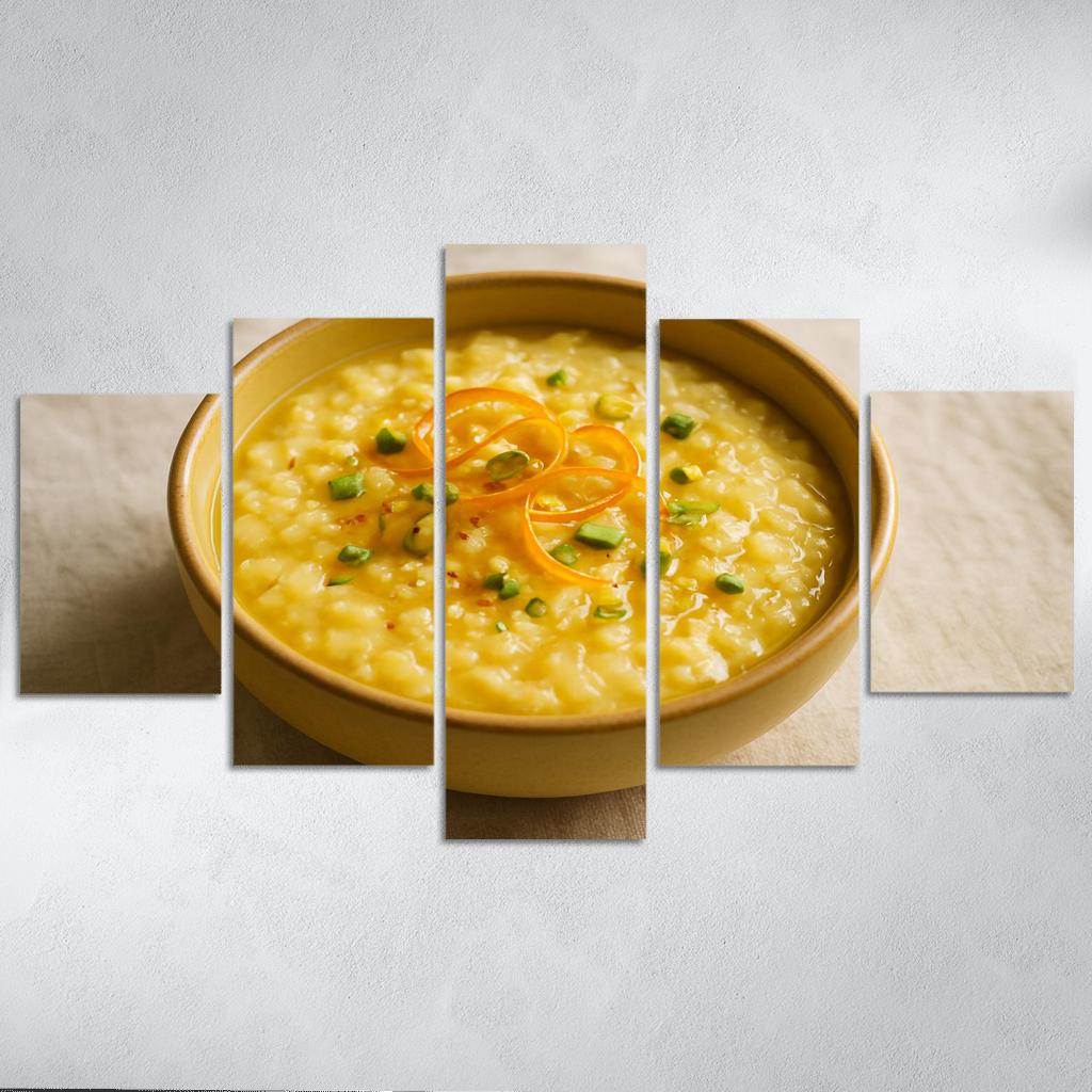 Saffron Orange Rice Pudding With Pistachio Dust canvas paintings frame