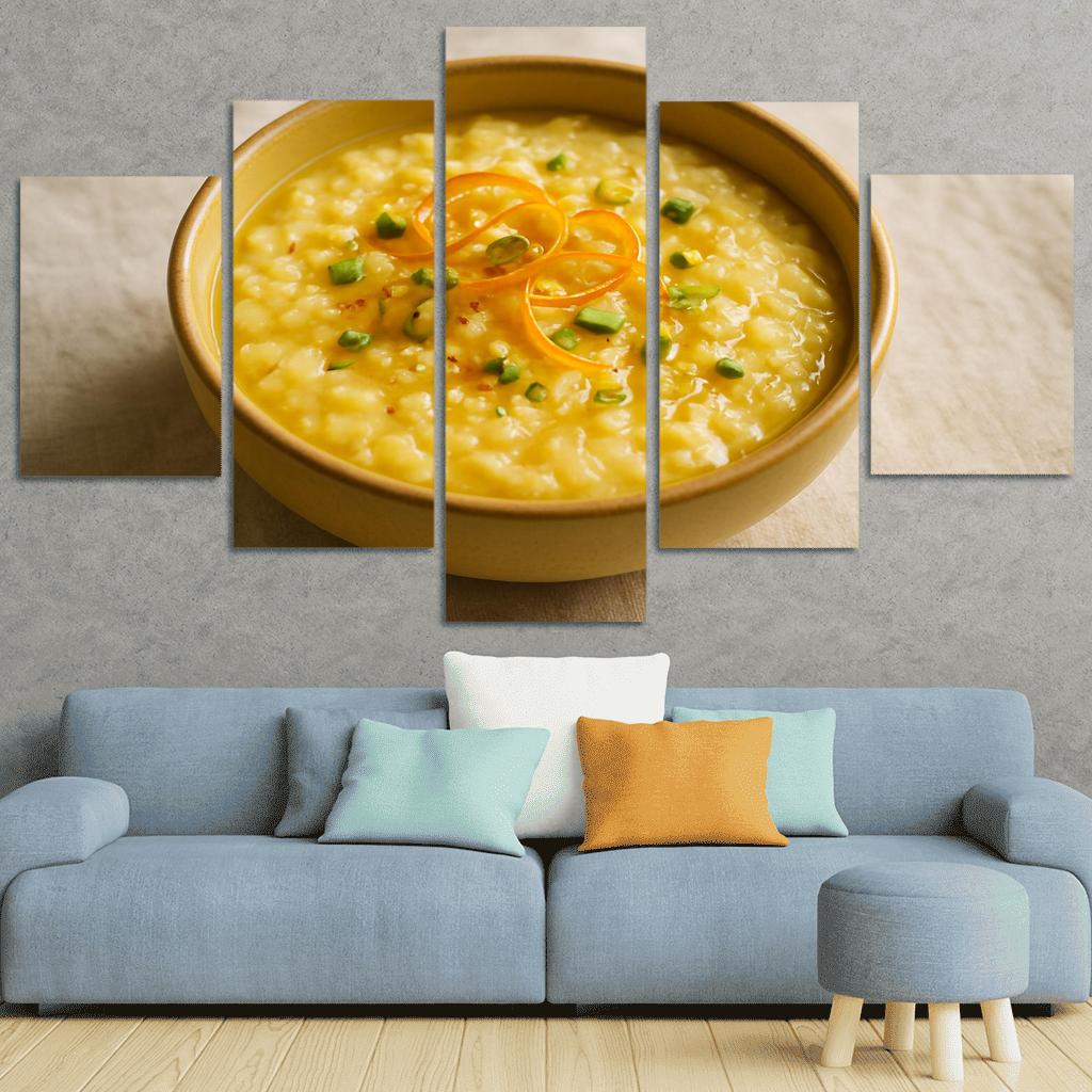 Saffron Orange Rice Pudding With Pistachio Dust canvas paintings frame