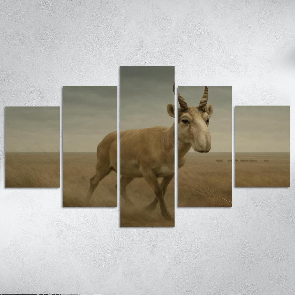 Saiga Antelope Crossing The Windy Eurasian Steppe framed paintings