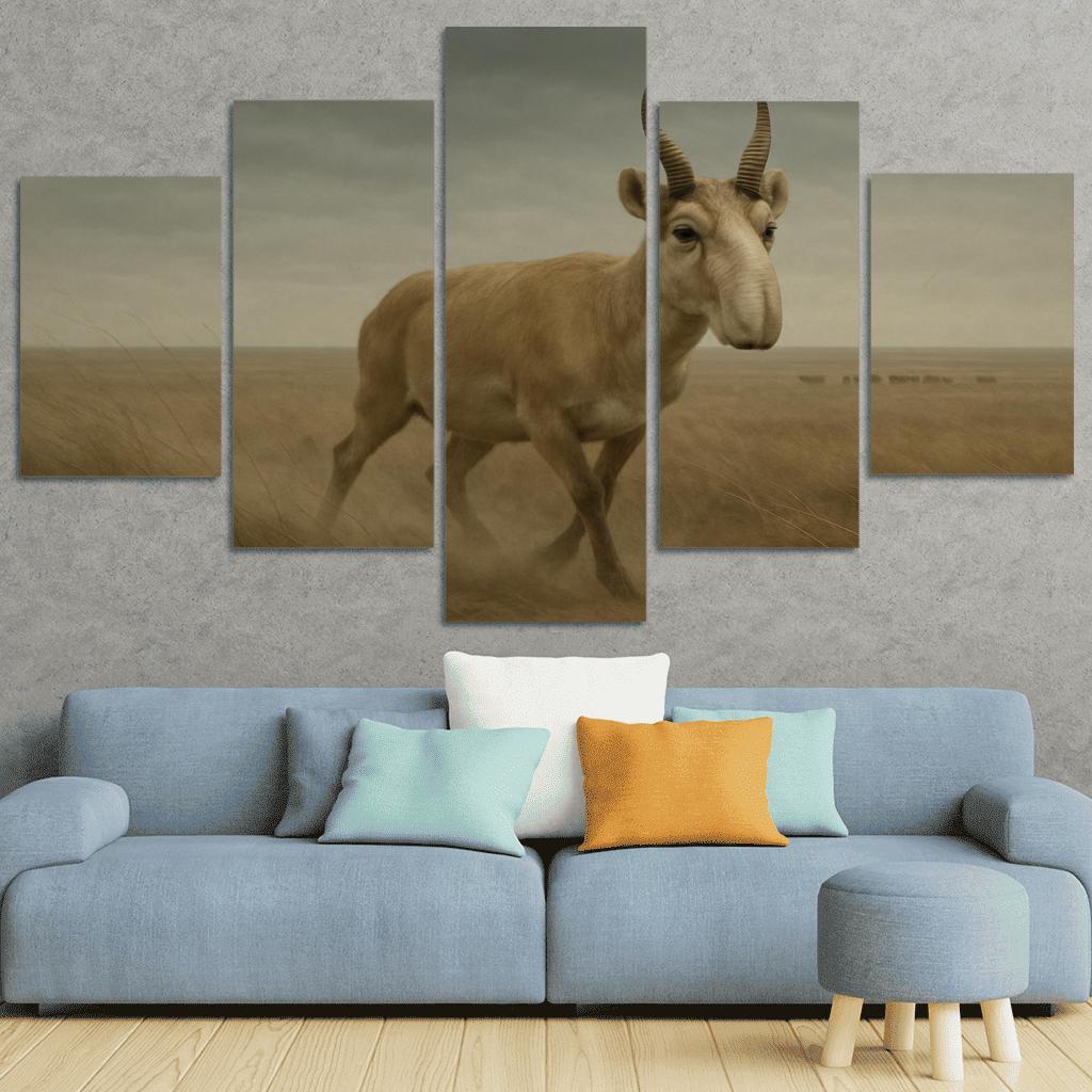 Saiga Antelope Crossing The Windy Eurasian Steppe framed paintings