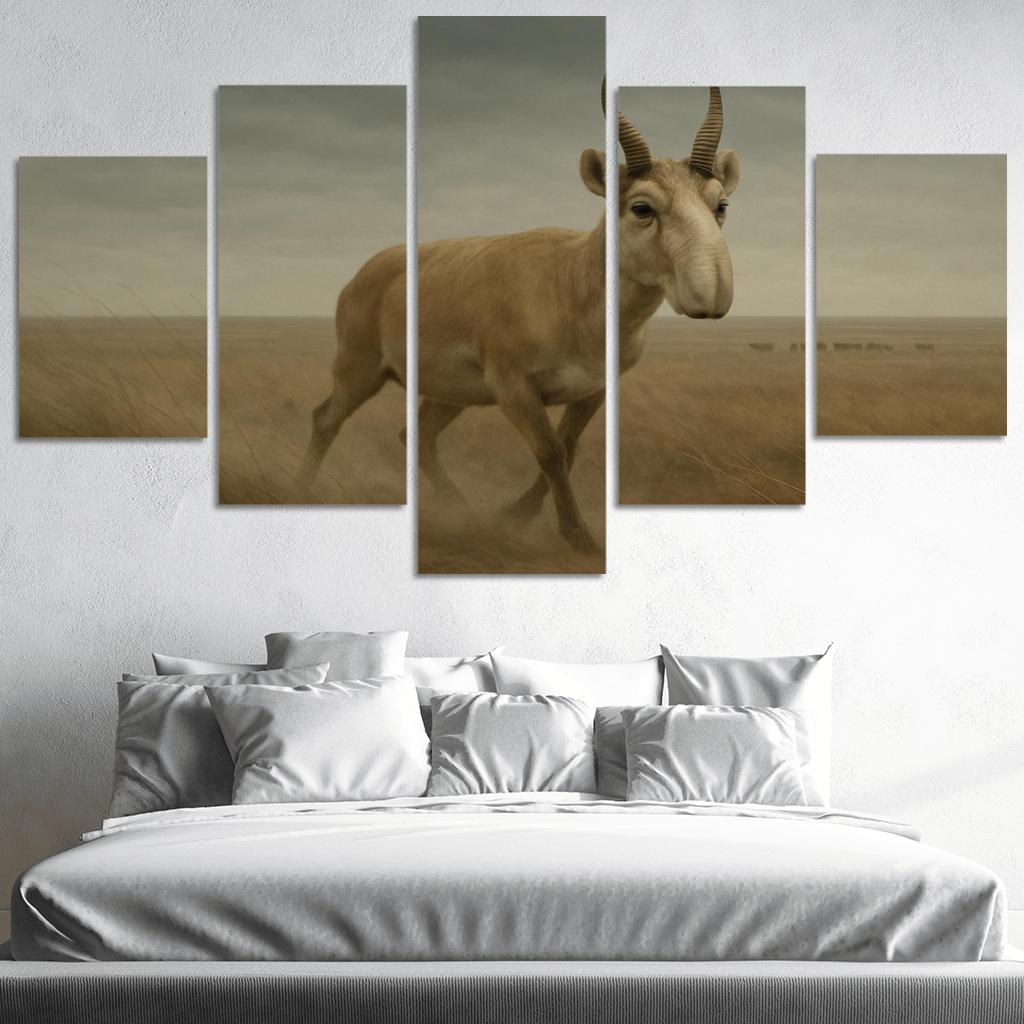 Saiga Antelope Crossing The Windy Eurasian Steppe framed paintings