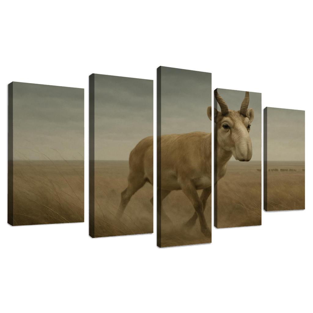 Saiga Antelope Crossing The Windy Eurasian Steppe framed paintings