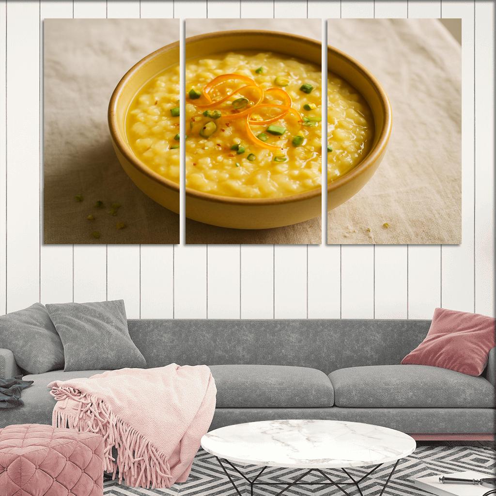 Saffron Orange Rice Pudding With Pistachio Dust canvas paintings frame