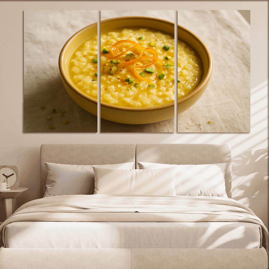 Saffron Orange Rice Pudding With Pistachio Dust canvas paintings frame