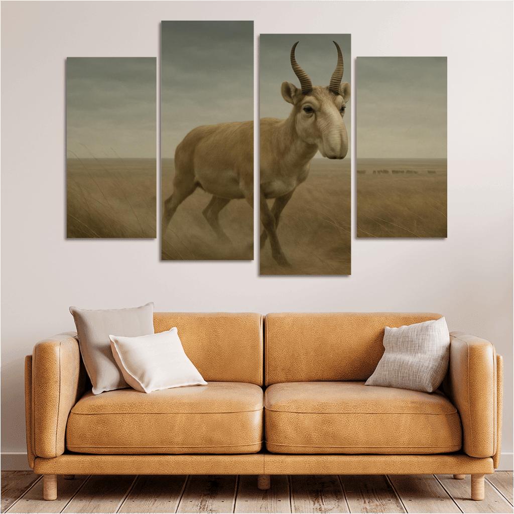 Saiga Antelope Crossing The Windy Eurasian Steppe framed paintings
