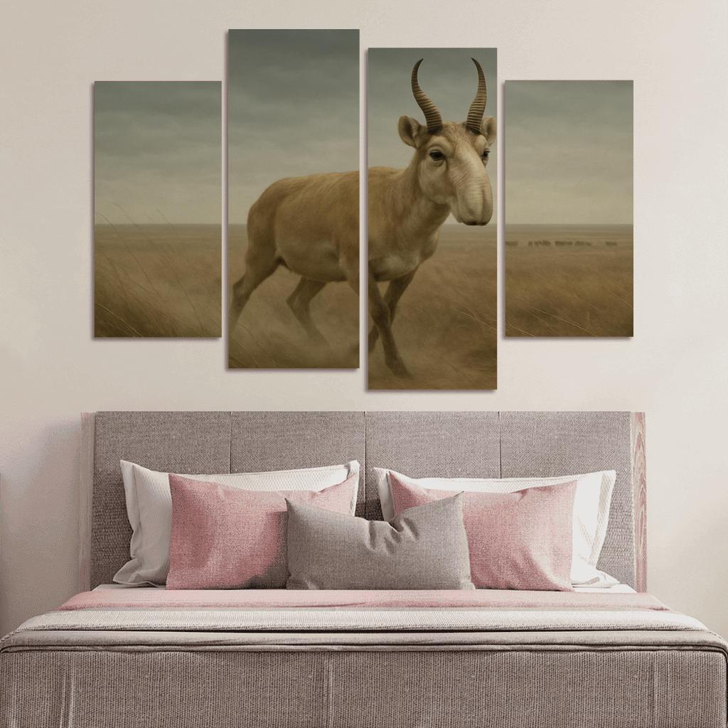 Saiga Antelope Crossing The Windy Eurasian Steppe framed paintings