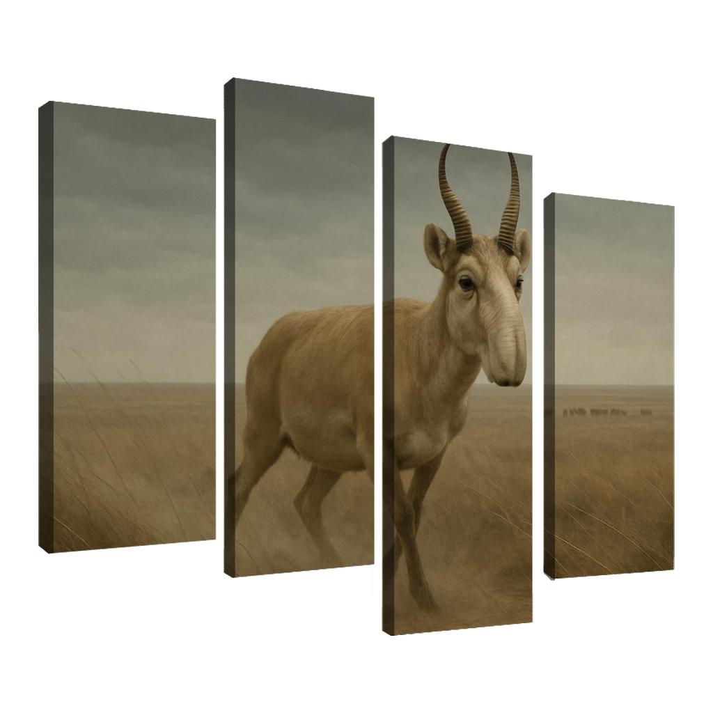 Saiga Antelope Crossing The Windy Eurasian Steppe framed paintings