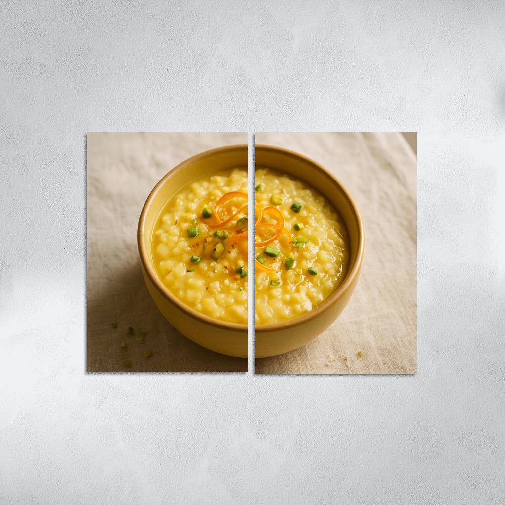 Saffron Orange Rice Pudding With Pistachio Dust canvas paintings frame