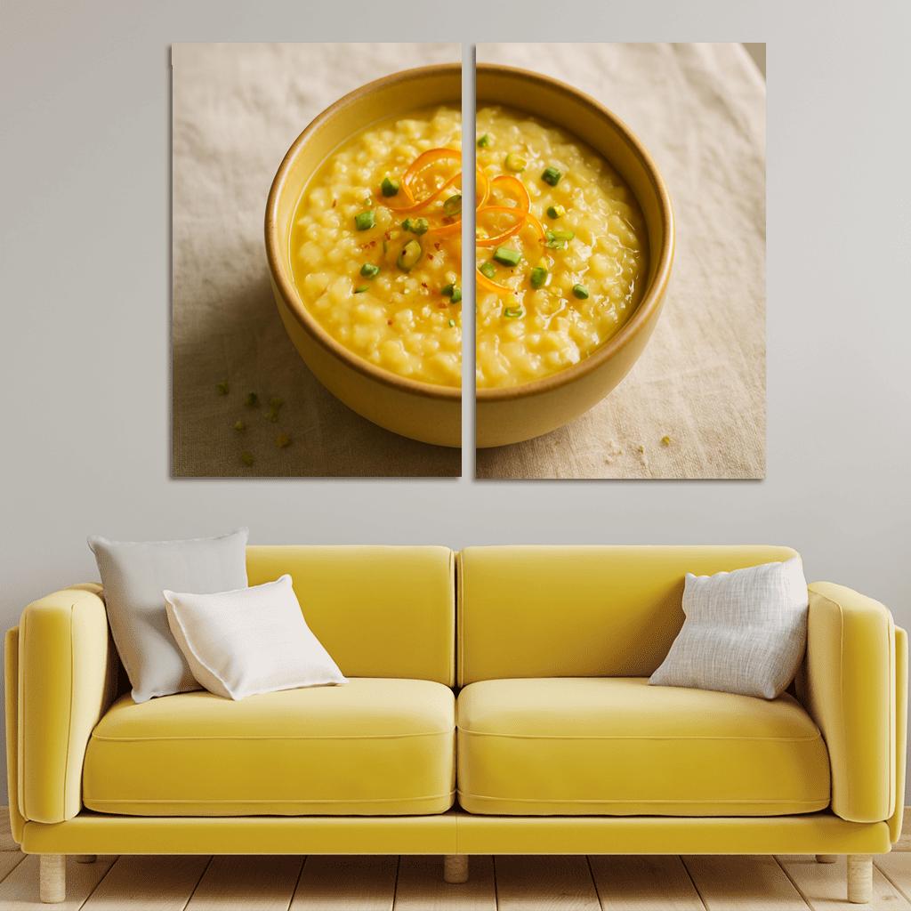 Saffron Orange Rice Pudding With Pistachio Dust canvas paintings frame
