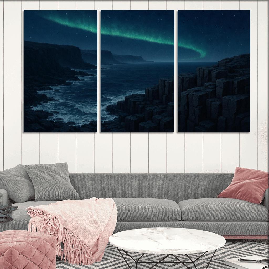 Aurora Over Basalt Sea Cliffs oil paintings frame
