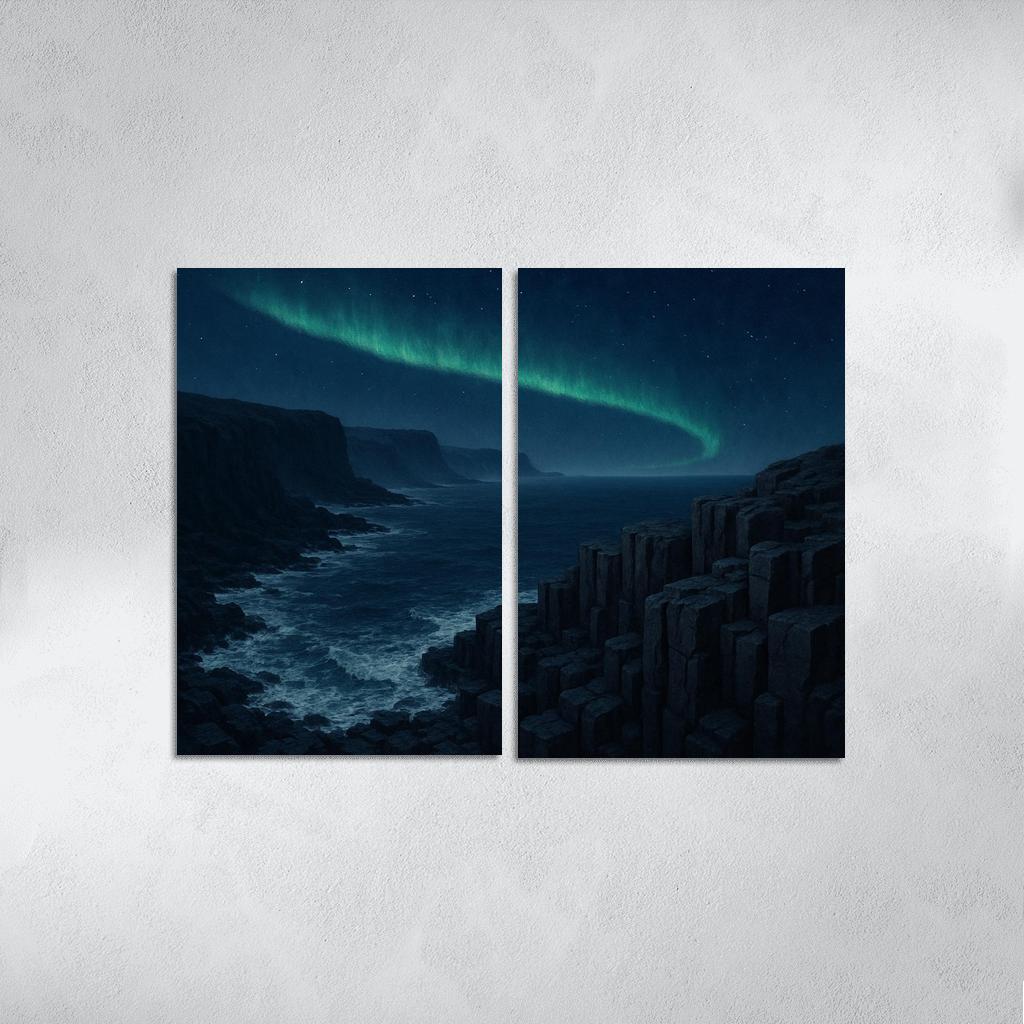 Aurora Over Basalt Sea Cliffs oil paintings frame