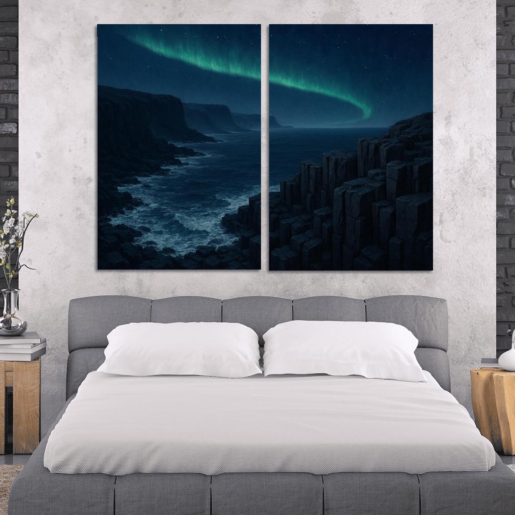 Aurora Over Basalt Sea Cliffs oil paintings frame