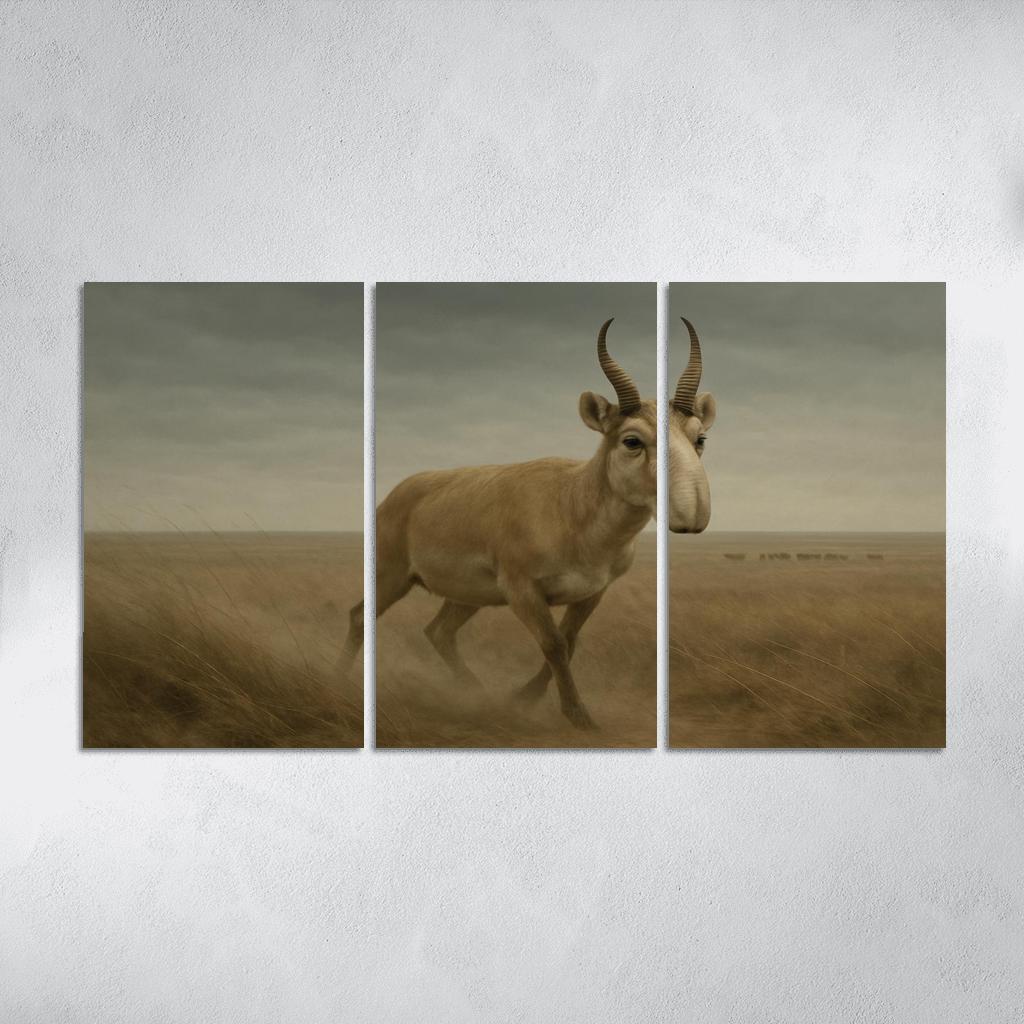Saiga Antelope Crossing The Windy Eurasian Steppe framed paintings
