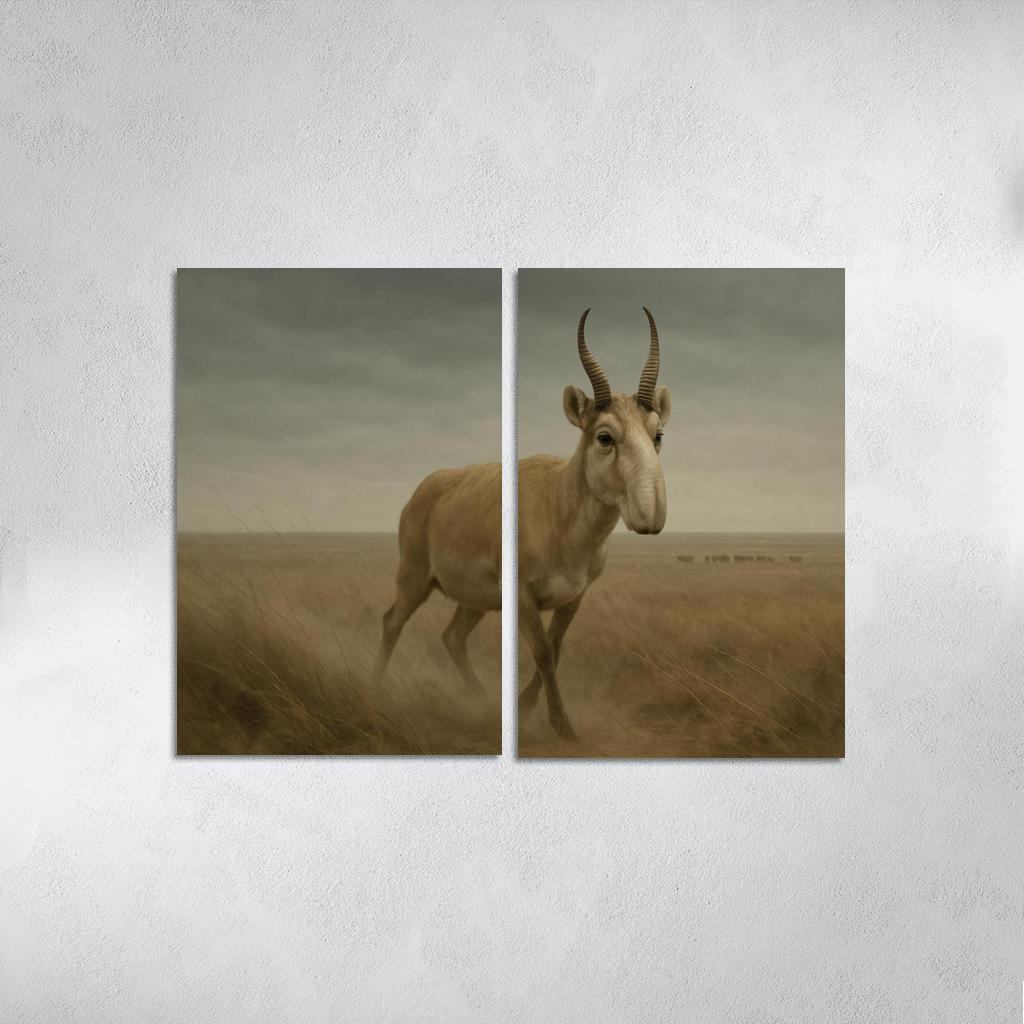 Saiga Antelope Crossing The Windy Eurasian Steppe framed paintings