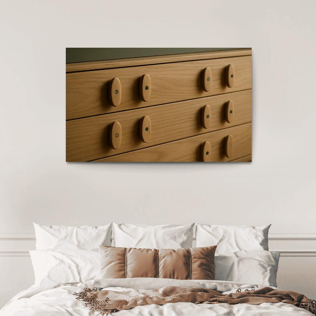 Hand Carved Ash Wood Credenza Pulls With Inlaid Stone Dots decor