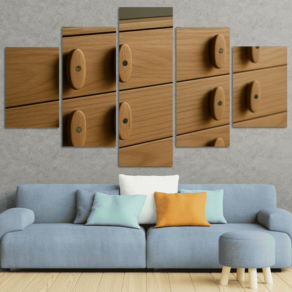 Hand Carved Ash Wood Credenza Pulls With Inlaid Stone Dots decor