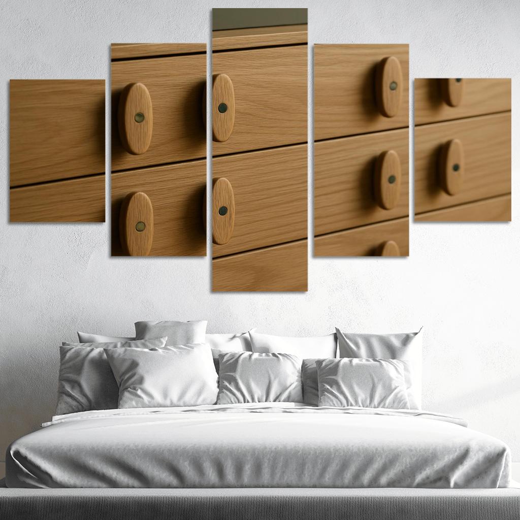 Hand Carved Ash Wood Credenza Pulls With Inlaid Stone Dots decor