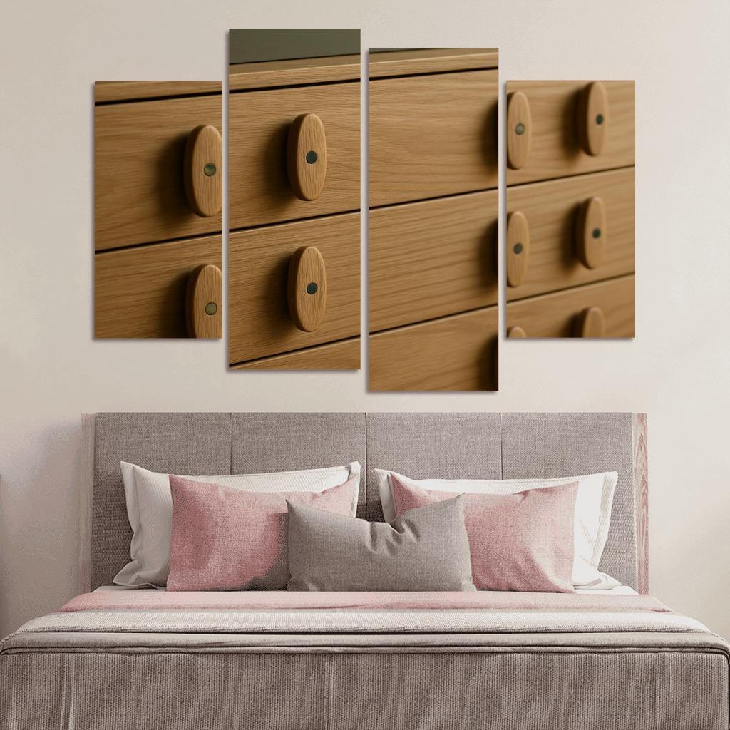 Hand Carved Ash Wood Credenza Pulls With Inlaid Stone Dots decor