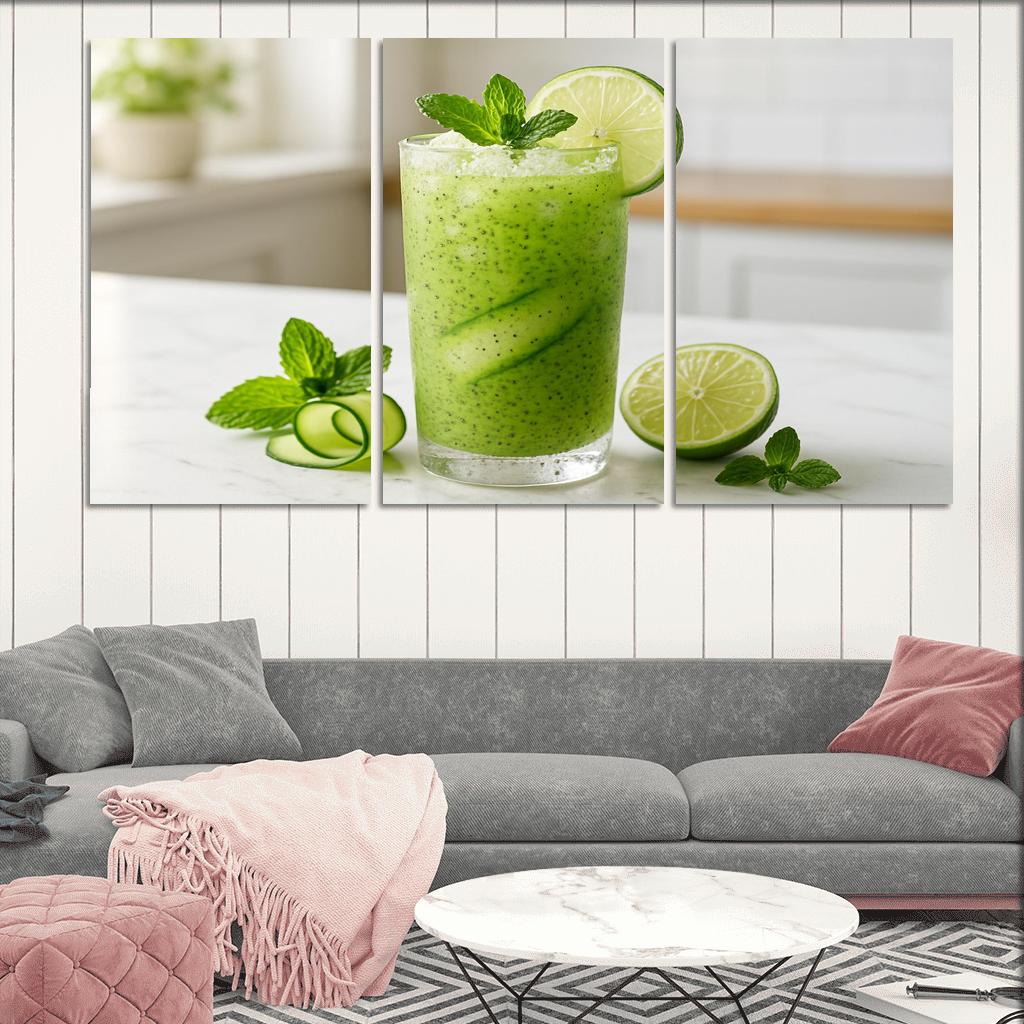 Cucumber Mint Limeade With Chia And Crushed Ice modern paintings frame