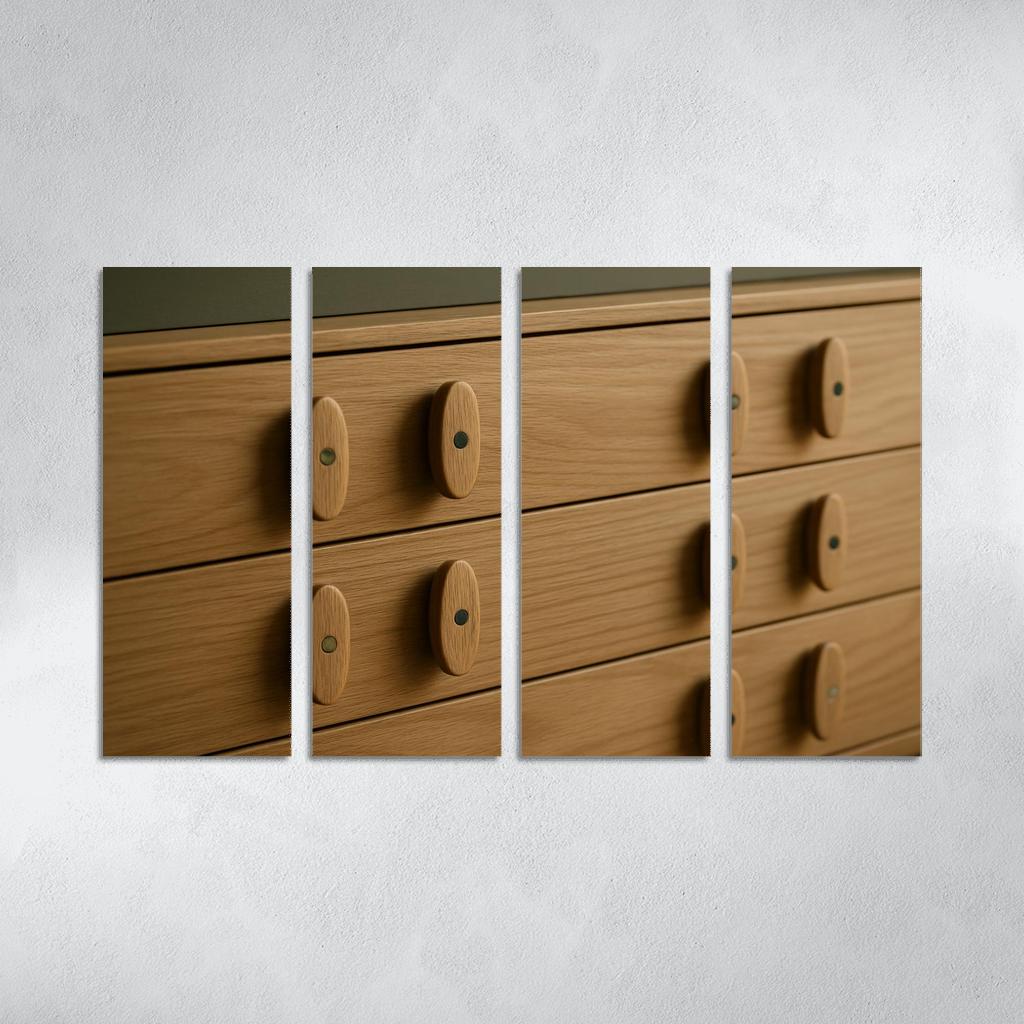 Hand Carved Ash Wood Credenza Pulls With Inlaid Stone Dots decor