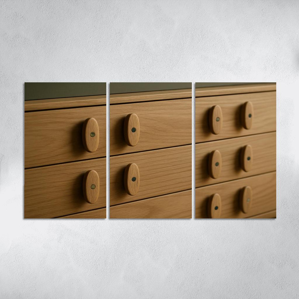 Hand Carved Ash Wood Credenza Pulls With Inlaid Stone Dots decor