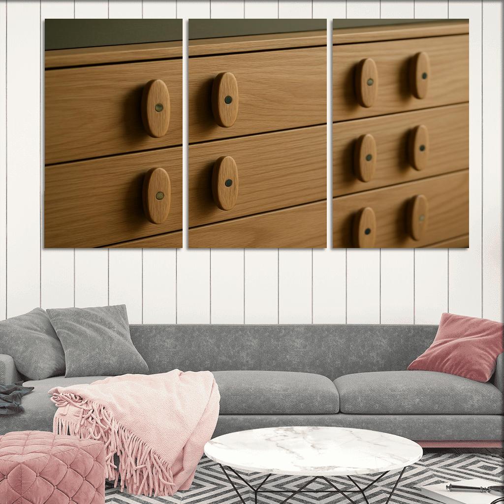 Hand Carved Ash Wood Credenza Pulls With Inlaid Stone Dots decor