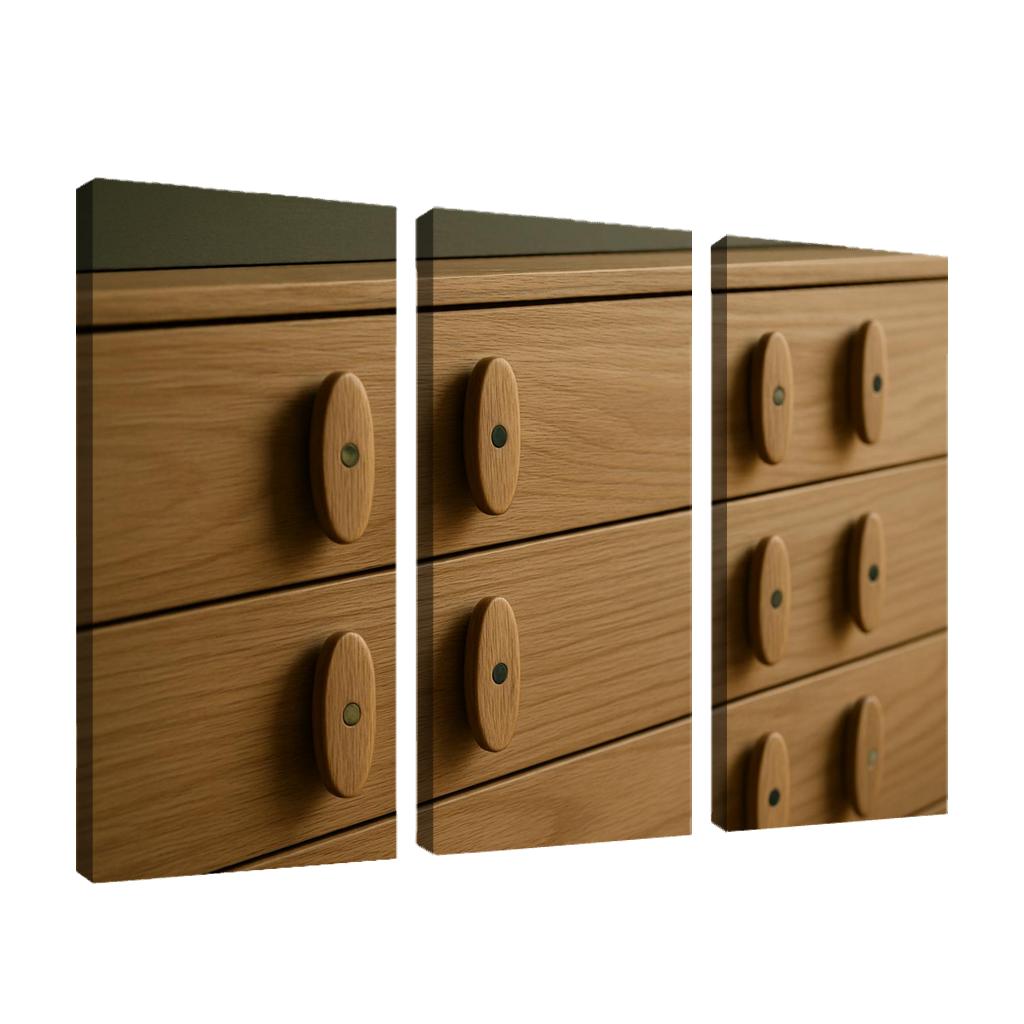 Hand Carved Ash Wood Credenza Pulls With Inlaid Stone Dots decor