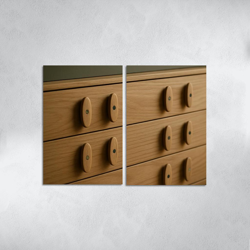 Hand Carved Ash Wood Credenza Pulls With Inlaid Stone Dots decor