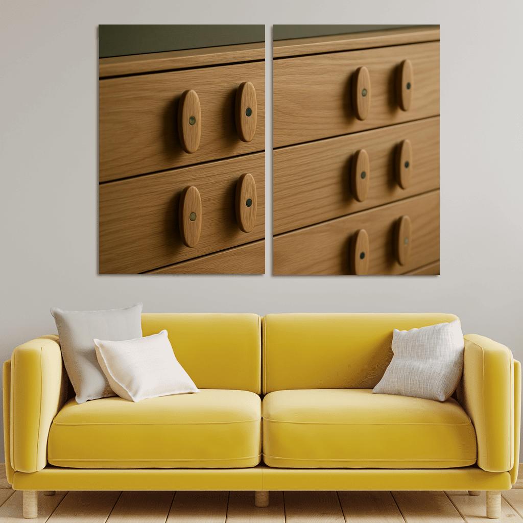 Hand Carved Ash Wood Credenza Pulls With Inlaid Stone Dots decor