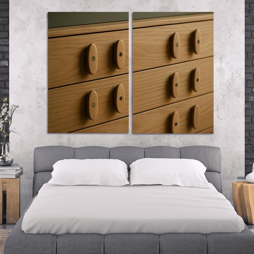 Hand Carved Ash Wood Credenza Pulls With Inlaid Stone Dots decor