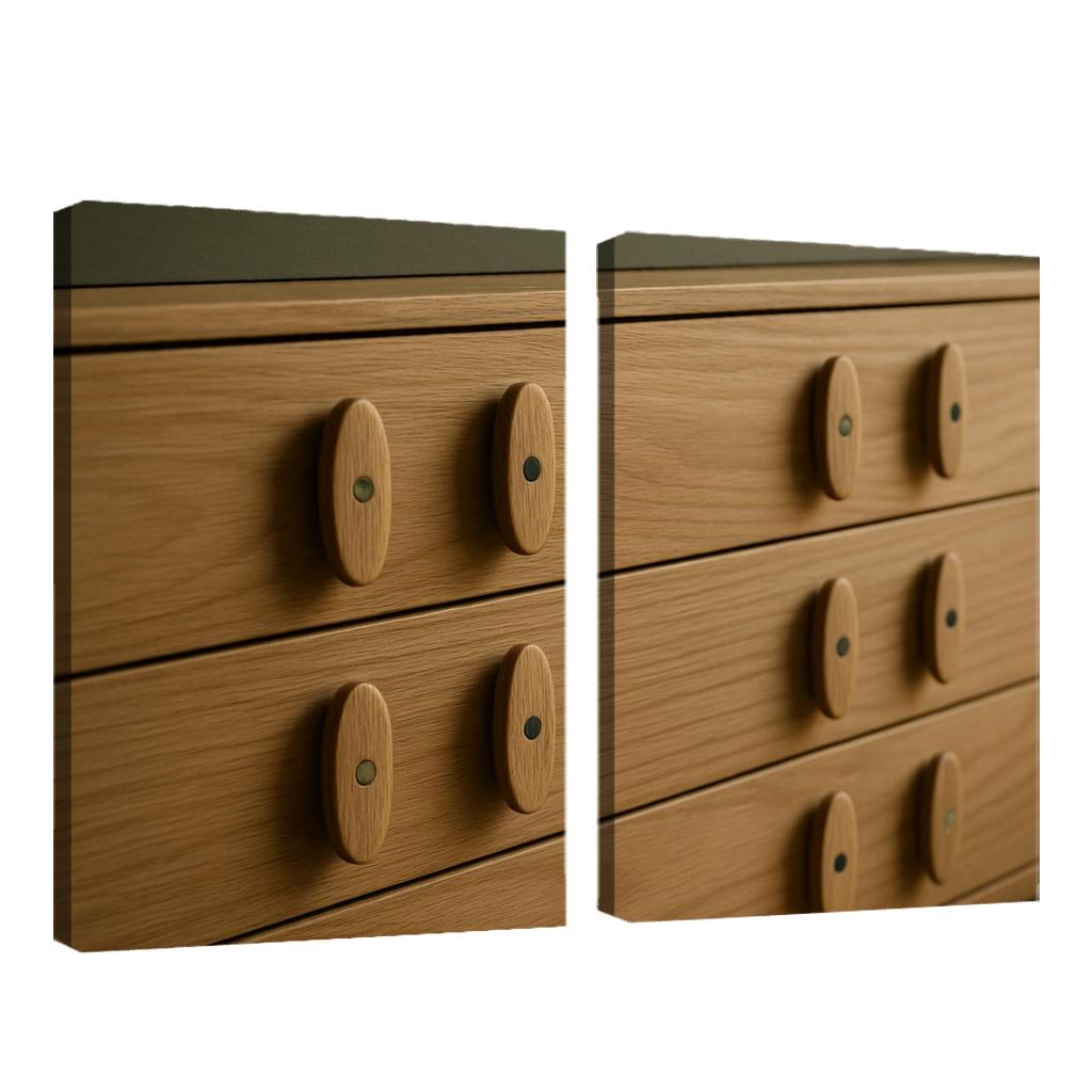 Hand Carved Ash Wood Credenza Pulls With Inlaid Stone Dots decor