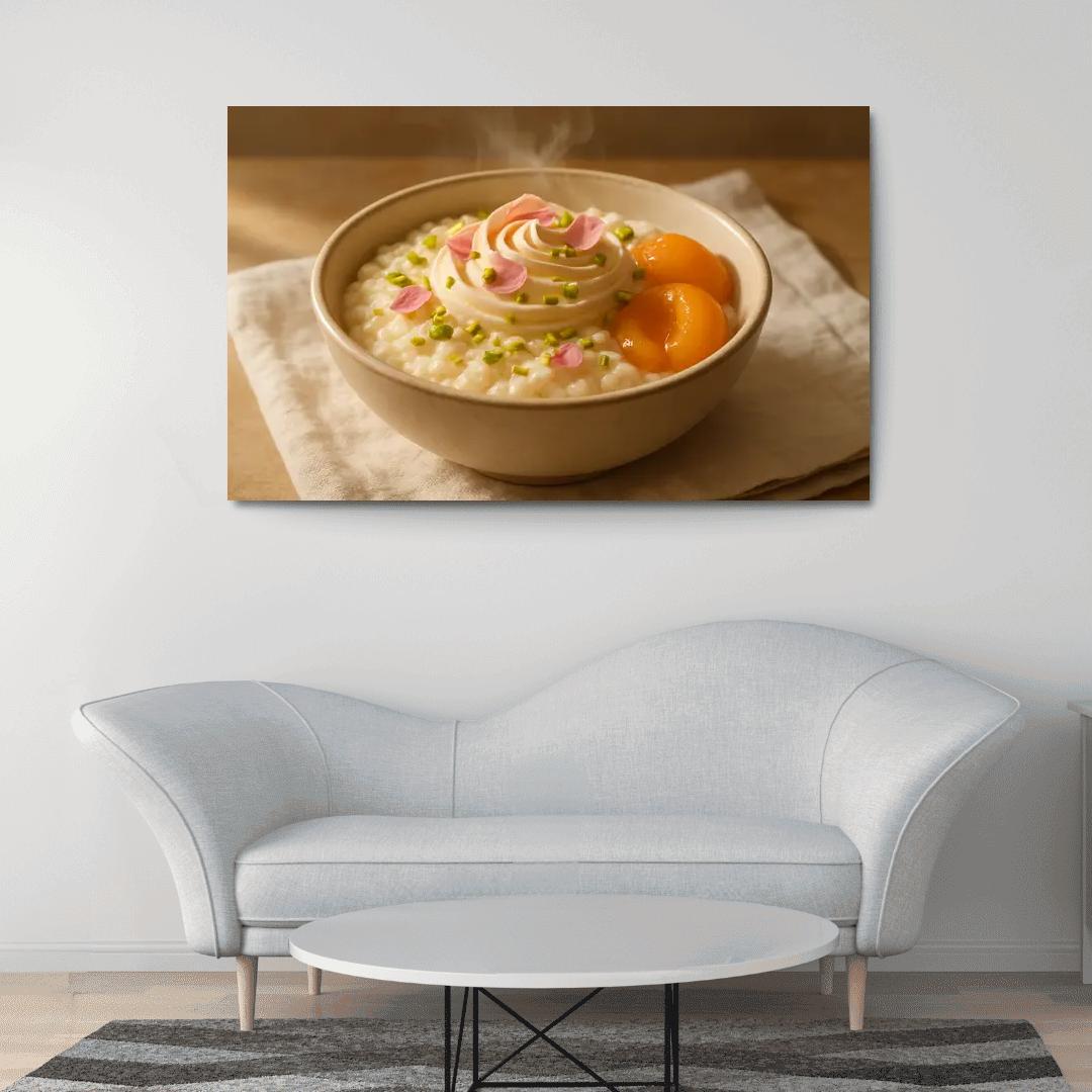Pistachio Rose Rice Pudding With Poached Apricots modern paintings frame