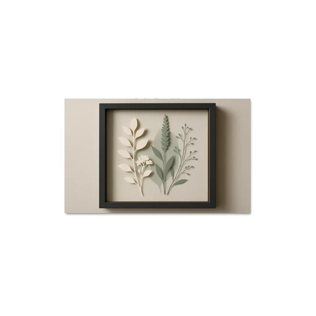 Shadow Box Wall Panel With Layered Botanical Silhouettes premium artwork frames