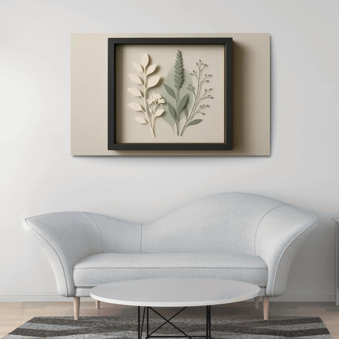 Shadow Box Wall Panel With Layered Botanical Silhouettes premium artwork frames