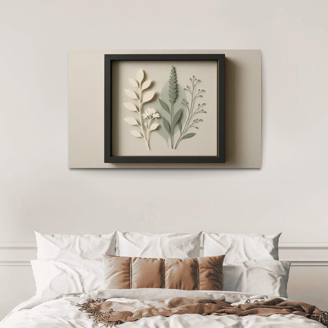 Shadow Box Wall Panel With Layered Botanical Silhouettes premium artwork frames