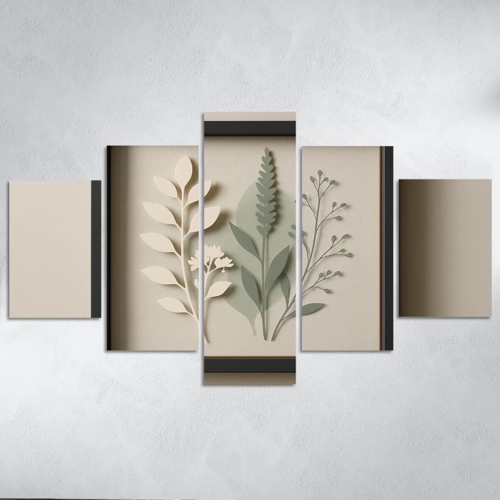 Shadow Box Wall Panel With Layered Botanical Silhouettes premium artwork frames