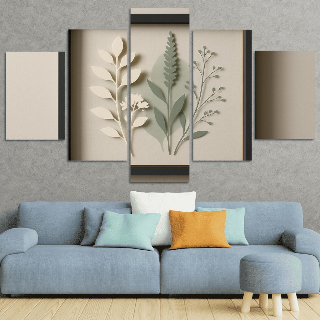Shadow Box Wall Panel With Layered Botanical Silhouettes premium artwork frames