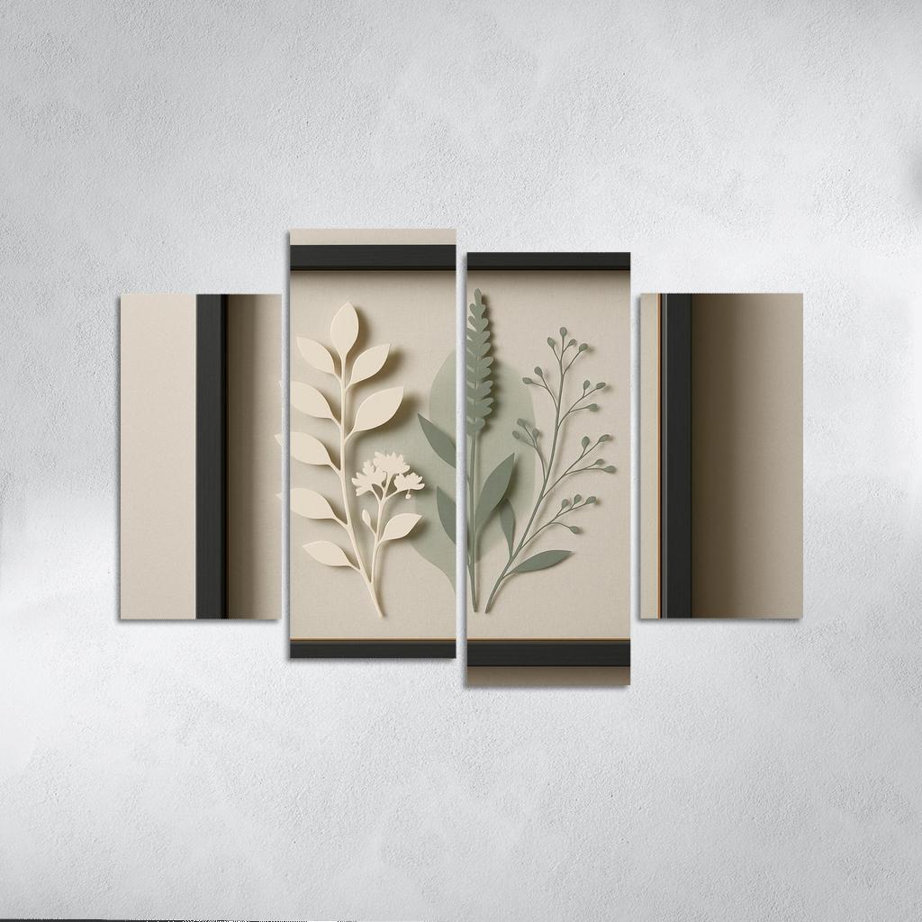Shadow Box Wall Panel With Layered Botanical Silhouettes premium artwork frames