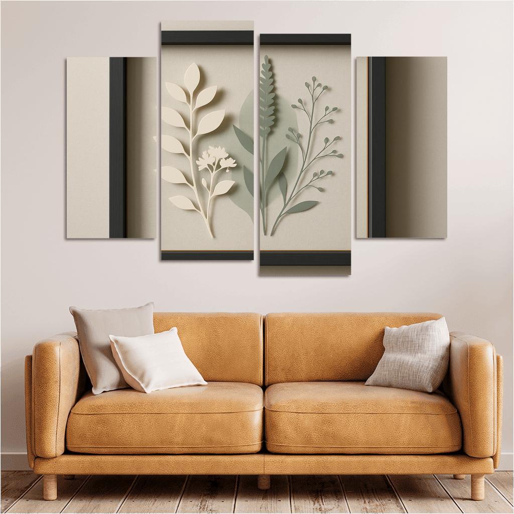 Shadow Box Wall Panel With Layered Botanical Silhouettes premium artwork frames