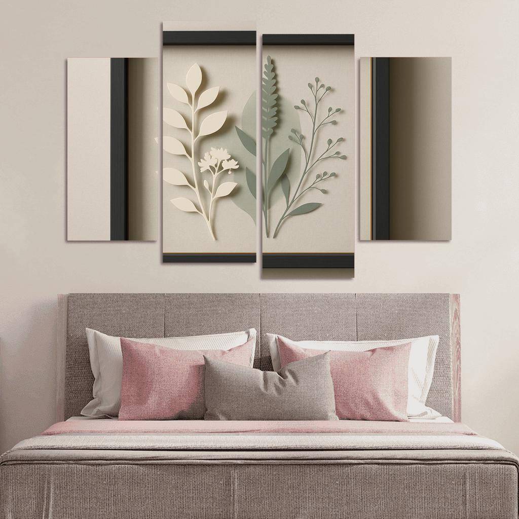 Shadow Box Wall Panel With Layered Botanical Silhouettes premium artwork frames