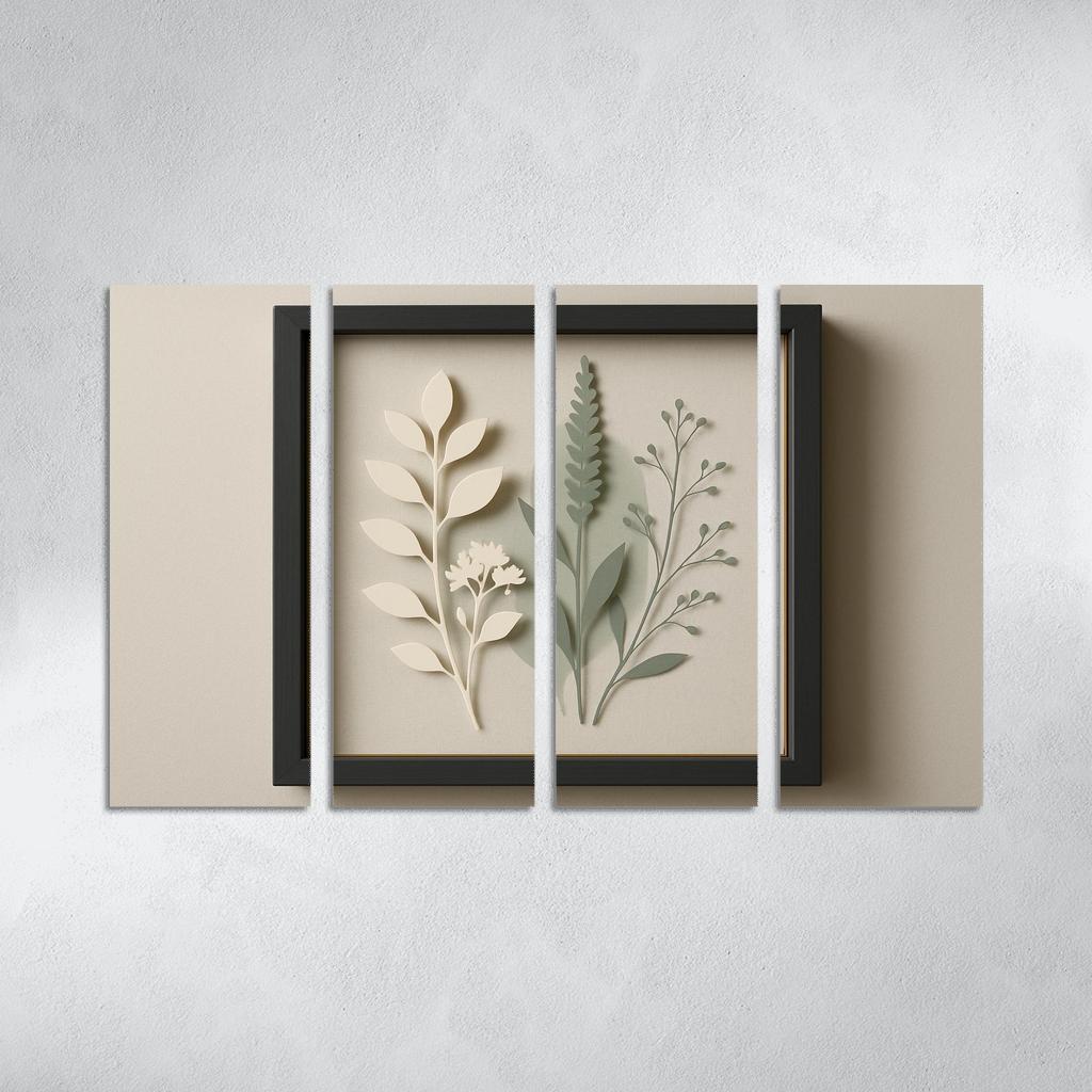 Shadow Box Wall Panel With Layered Botanical Silhouettes premium artwork frames